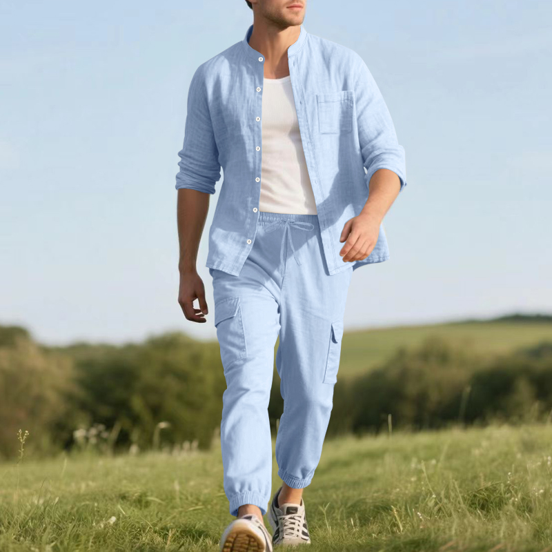 Men's Linen Breathable Two-Pie - Mens Linen Shirt Long Sleeve review and price