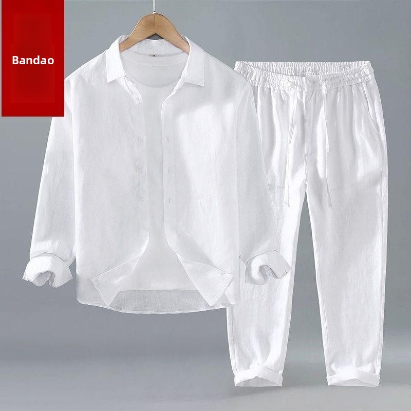 Summer Cotton Linen Shirt Pant - Mens Linen Shirt Long Sleeve review and price