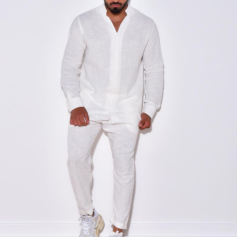 Mens Sets Linen Spring Autumn  - Mens Linen Shirt Long Sleeve review and price