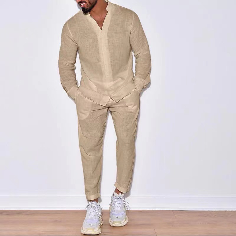 Mens Sets Linen Spring Autumn  - Mens Linen Shirt Long Sleeve review and price