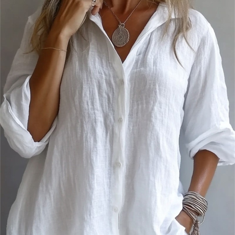 Solid Color Linen Sexy V-neck  - Mens Linen Shirt Long Sleeve review and price