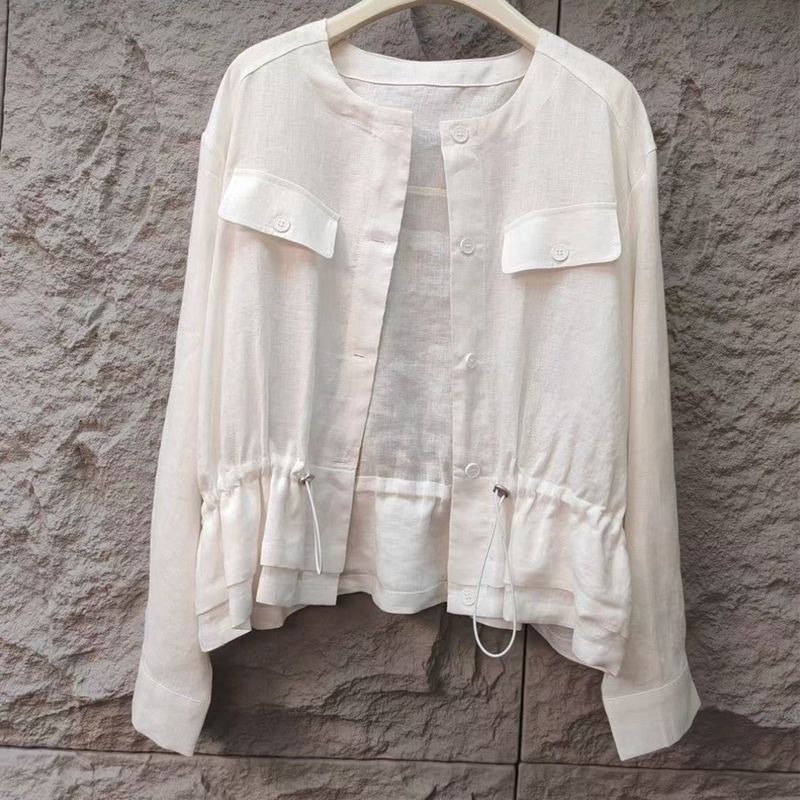 Loose Linen Drawstring Thin Ja - Jackets review and price
