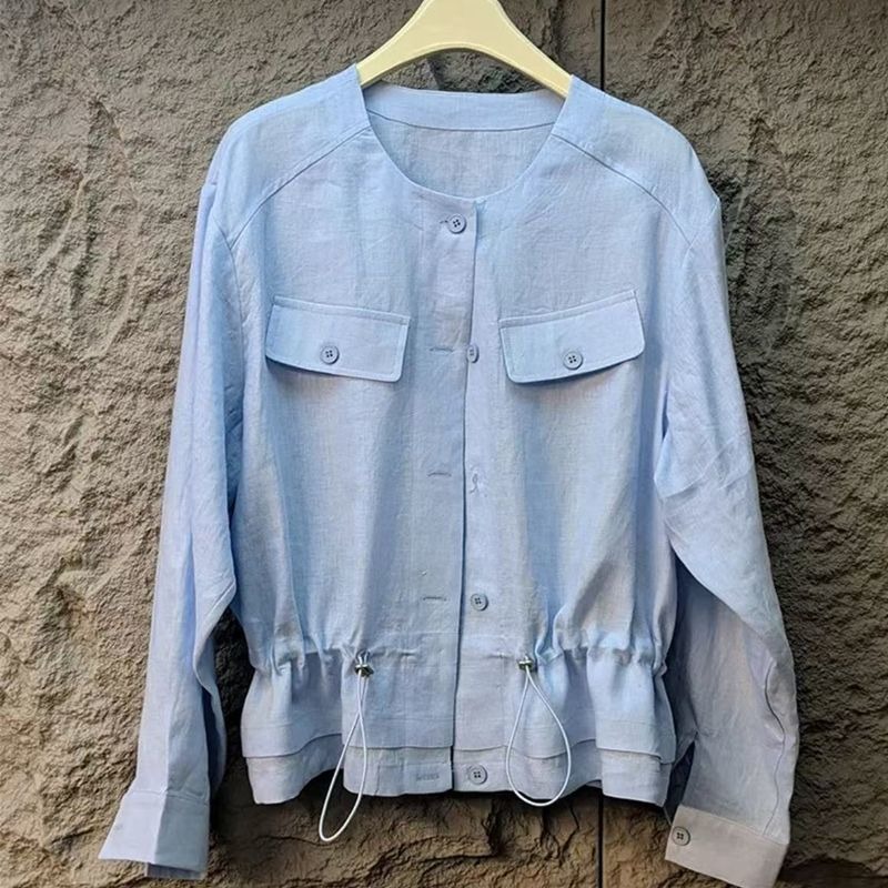Loose Linen Drawstring Thin Ja - Jackets review and price