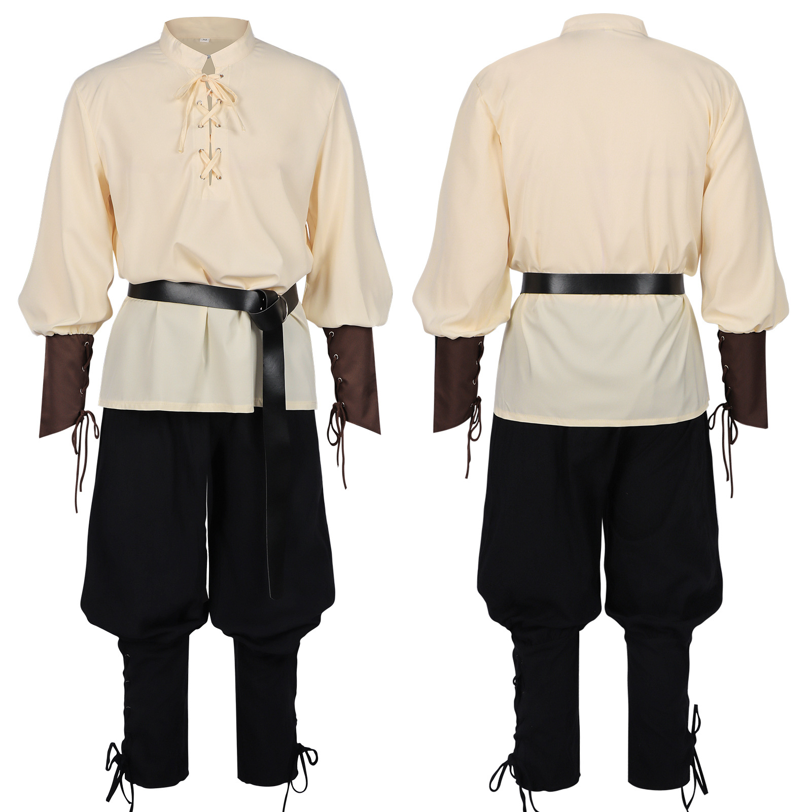 Halloween Pirate Costume Men's - Medieval Gothic Lace Up Pirate Shirt review and price