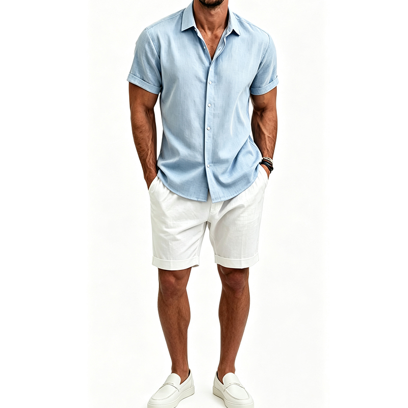 Men's  Cotton Linen Shirt Set  - Mens Linen Shirt Long Sleeve review and price