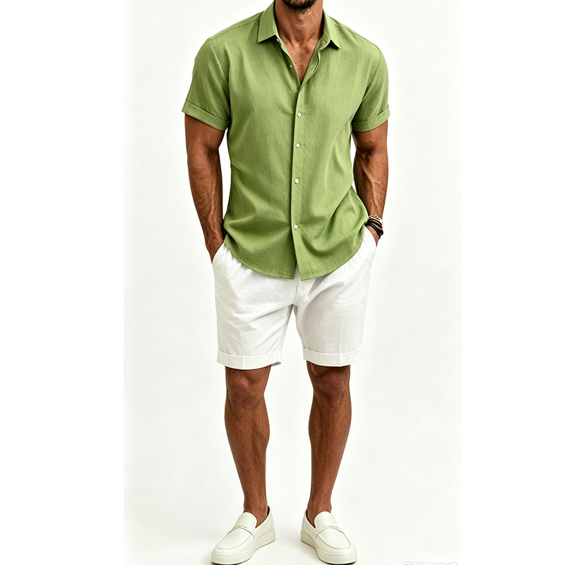 Men's  Cotton Linen Shirt Set  - Mens Linen Shirt Long Sleeve review and price